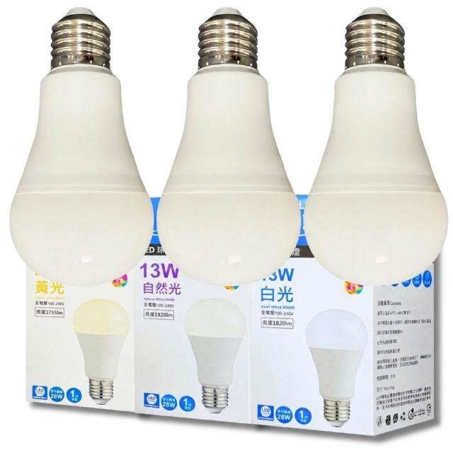 【Everlight 億光】10入組 LED 13W 高光效 最新戰鬥版 全電壓 球泡燈 E27燈泡(黃光/自然光/白光)