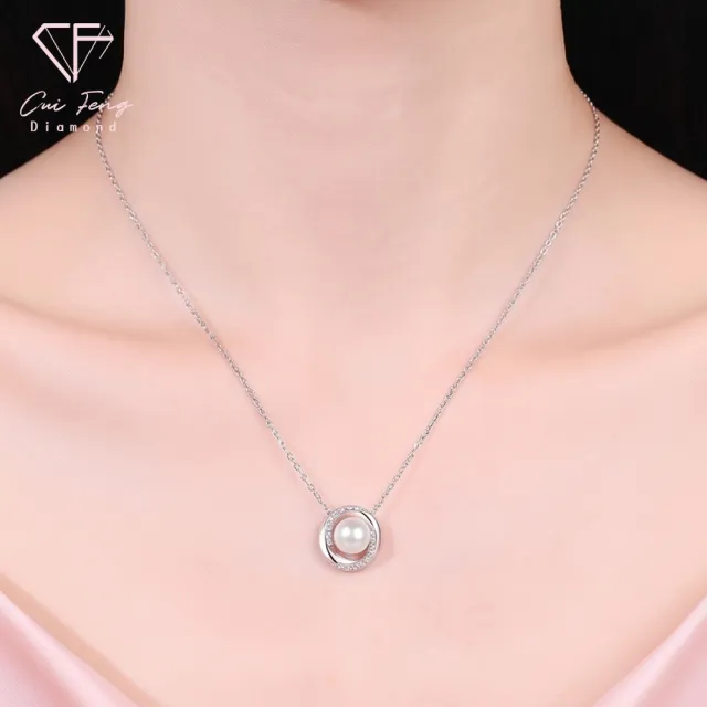 【CF Diamond】項鍊 天然淡水珍珠X莫桑鑽《映雪》 (18分 雙11 天然淡水珍珠 項鏈 禮物 生日)