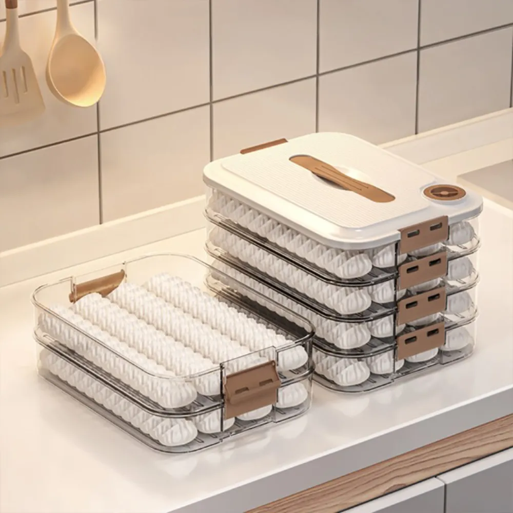 【Dagebeno荷生活】食品級PP材質可疊加水餃收納盒 可冷凍不易沾黏密封餃子保鮮盒(雙層款1入)