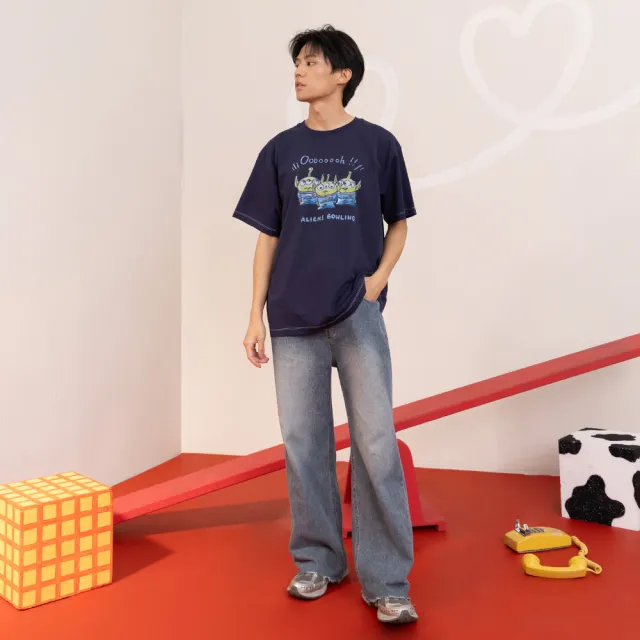 【gozo】PIXAR系列 oooh！三眼怪牙刷繡廓形T恤(米白/深藍)