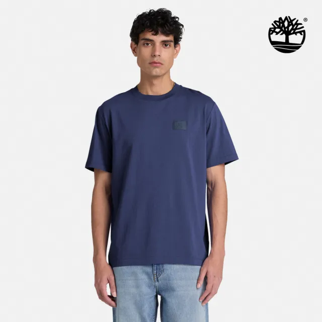 【Timberland】男款海軍藍徽章短袖T恤(A5TWQAIH)