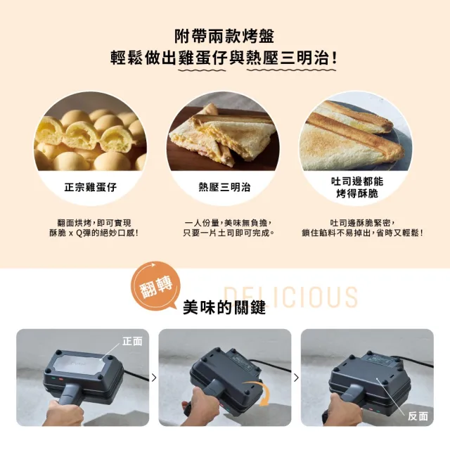 【Vitantonio】官方直營 小V 雞蛋仔與熱壓三明治機(象牙白)+鯛魚燒烤盤