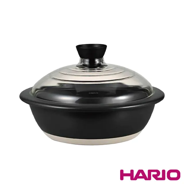 【HARIO】25.5cm日本耐熱陶瓷深砂鍋&土鍋-附玻璃蓋-9號-3L-白土-日本製(GDN-255-B-W)