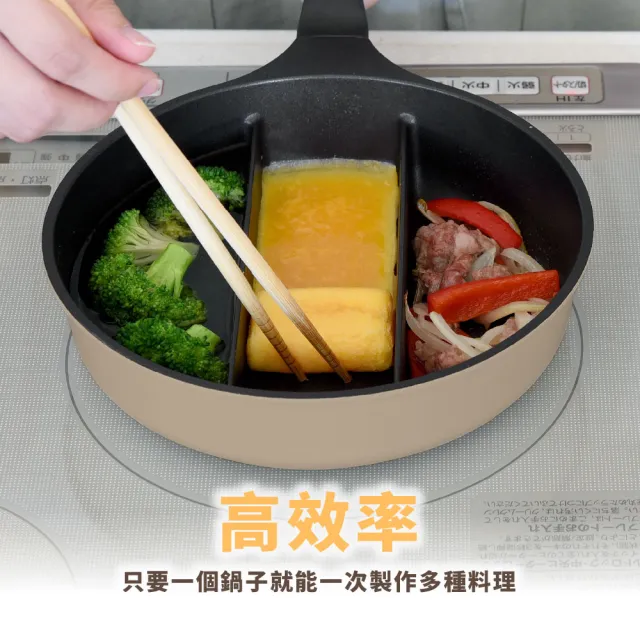 【Arnest】日本Arnest 三格不沾料理煎鍋20cm(奶茶色/瓦斯爐/電磁爐可用款)
