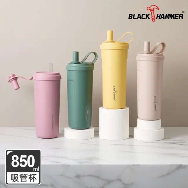 【BLACK HAMMER】鈦芯涼不鏽鋼保溫保冰吸管杯850ML-兩入組 四色任選