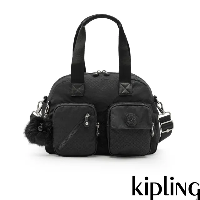 【KIPLING】黑色幾何印花多層實用手提側背包-DEFEA UP 女包