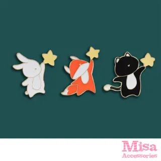 【MISA】卡通徽章 小動物徽章/可愛卡通摘星小動物造型徽章 胸章 胸針(3款任選)