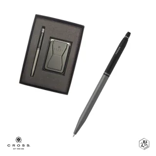 【CROSS】立卡禮服系列緞灰黑金屬原子筆+磁吸手機夾禮盒 客製化刻字(原廠正貨)