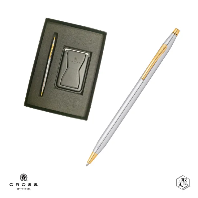 【CROSS】經典世紀系列金鉻原子筆+磁吸手機夾禮盒 客製化刻字(原廠正貨)