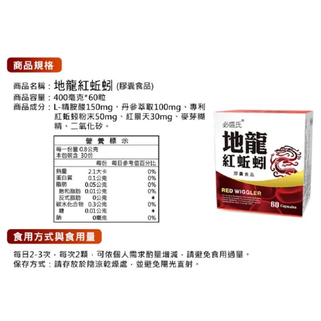 【草本之家】地龍紅蚯蚓酵素膠囊送提袋3入組60粒/入(蚯蚓激酶. L-精胺酸.丹參.紅景天)