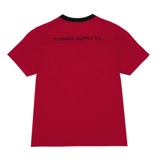 【PLAYBOY】配條撞色短袖上衣 - 紅色