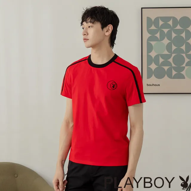 【PLAYBOY】配條撞色短袖上衣 - 紅色