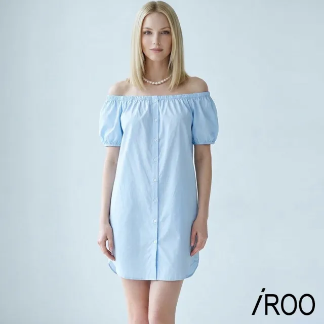【iROO】法式露肩澎袖洋裝