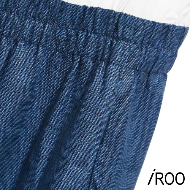 【iROO】一字領澎袖拼接洋裝