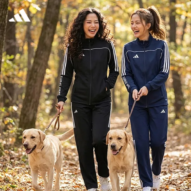 【adidas 愛迪達】運動套裝-短袖上衣+線條長褲(男女同款 多色任選 口袋拉鍊 休閒 戶外 健身 大尺碼 團體服)