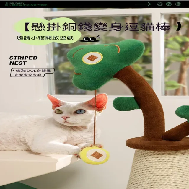 【MOOG 沐格】發財樹劍麻貓抓柱 立式貓爬架 附吊球逗貓玩具家用貓咪磨爪器