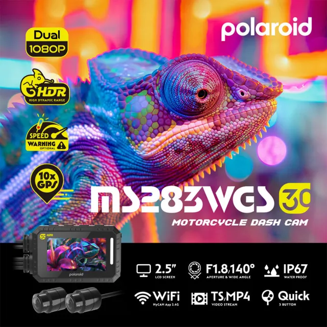 【Polaroid 寶麗來】MS283WGS機車行車記錄器-內附32G卡(MS279WG升級款 新小蜂鷹 行車紀錄器)