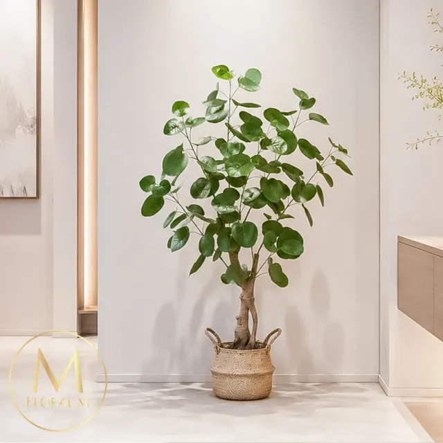 【Floral M】金幣滿堂招財樹100cm仿真植栽(贈編織籃)(人造植栽/仿真樹/室內佈置/居家裝飾/桌上型植栽)