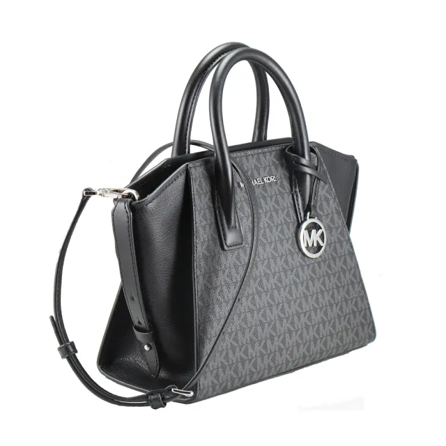 【Michael Kors】新款造型滿版LOGO手提斜背兩用包(黑灰)