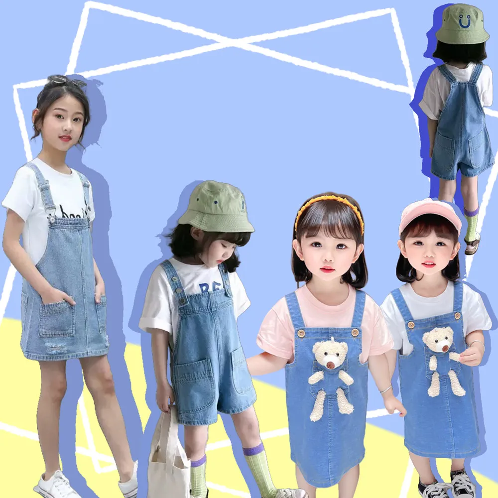 【安朵童舖】現貨新款吊帶女童牛仔裙裙子荷花裙牛仔短裙吊帶短裙荷花邊連身裙(22)