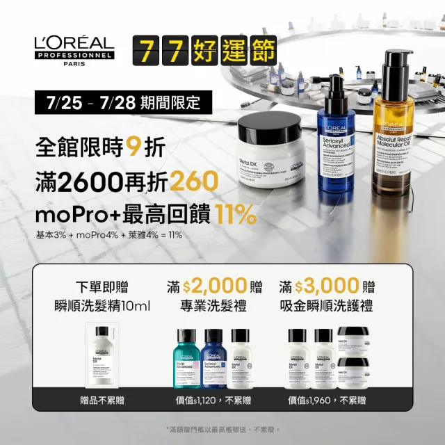 【L’OREAL 巴黎萊雅PRO】絲漾博吸金喚彩洗潤組(洗髮精300ml+髮膜/護髮250ml)