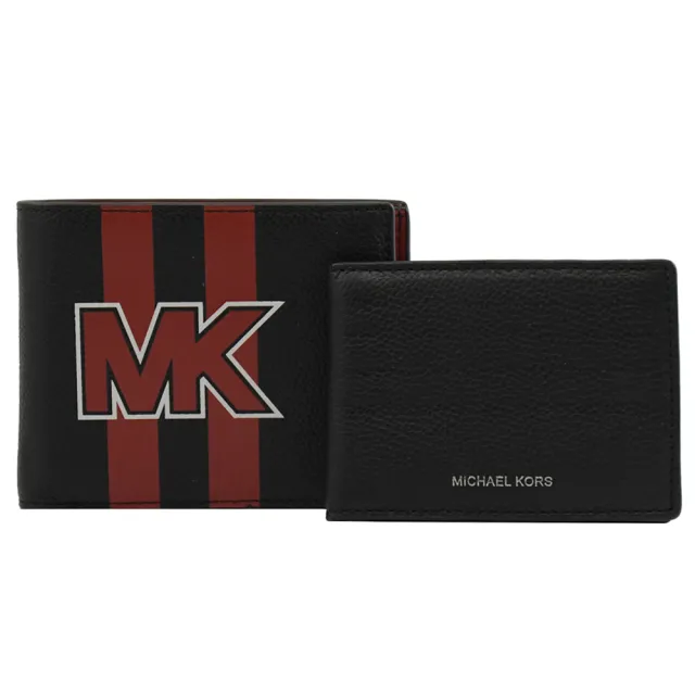 【Michael Kors】COOPER MK LOGO條紋附活動夾多卡短夾(全新福利品)