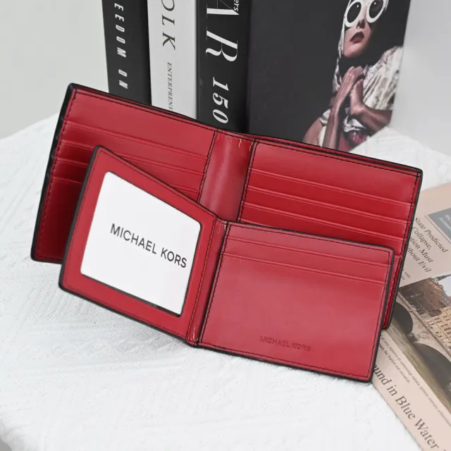 【Michael Kors】COOPER MK LOGO條紋附活動夾多卡短夾(全新福利品)