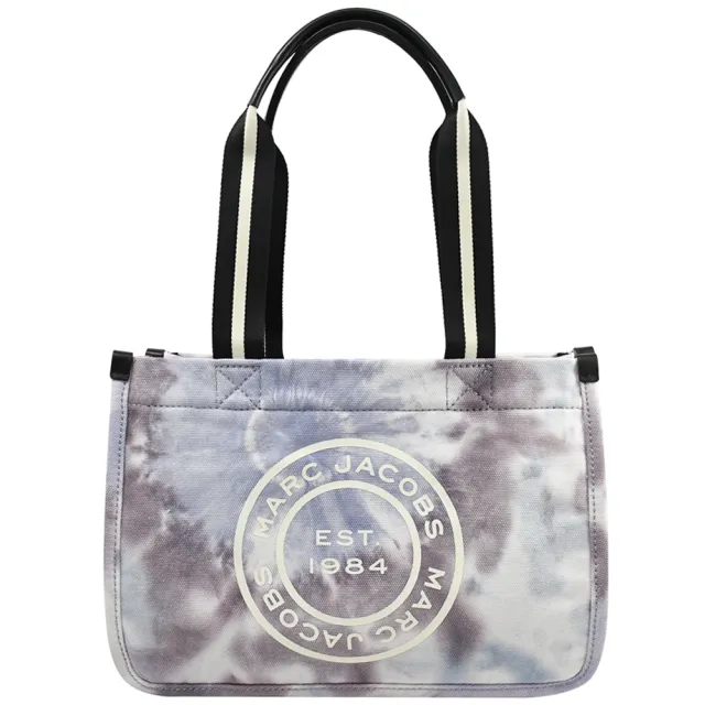 【MARC JACOBS】復古圓標LOGO渲染帆布肩背大托特包購物包(紫灰)