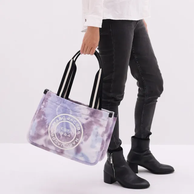 【MARC JACOBS】復古圓標LOGO渲染帆布肩背大托特包購物包(紫灰)