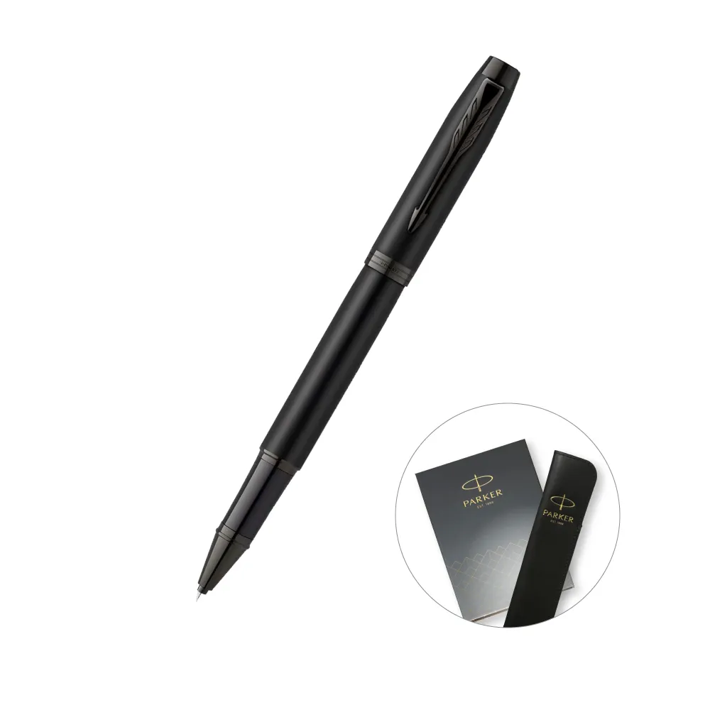 【PARKER】新IM 特別款理性黑鋼珠筆 真皮筆套禮盒 客製化刻字(原廠正貨)