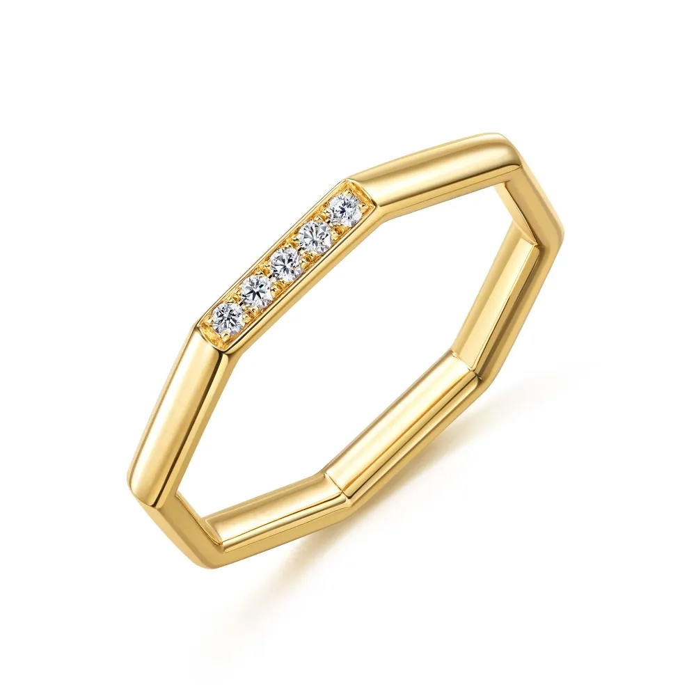 【點睛品】Daily Luxe  簡約八角形 18K黃色金鑽石戒指