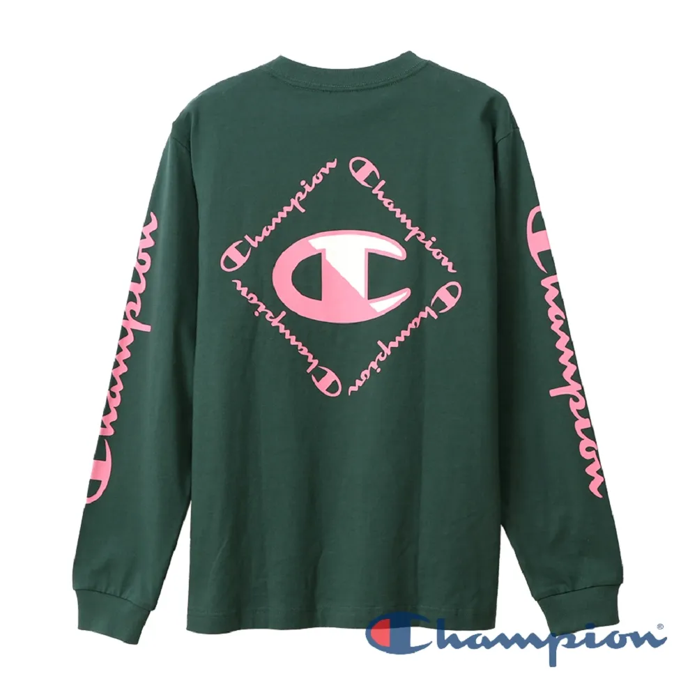 【Champion】官方直營 男款-AS印花LOGO長袖TEE-綠色(C3-R402-570 日規)