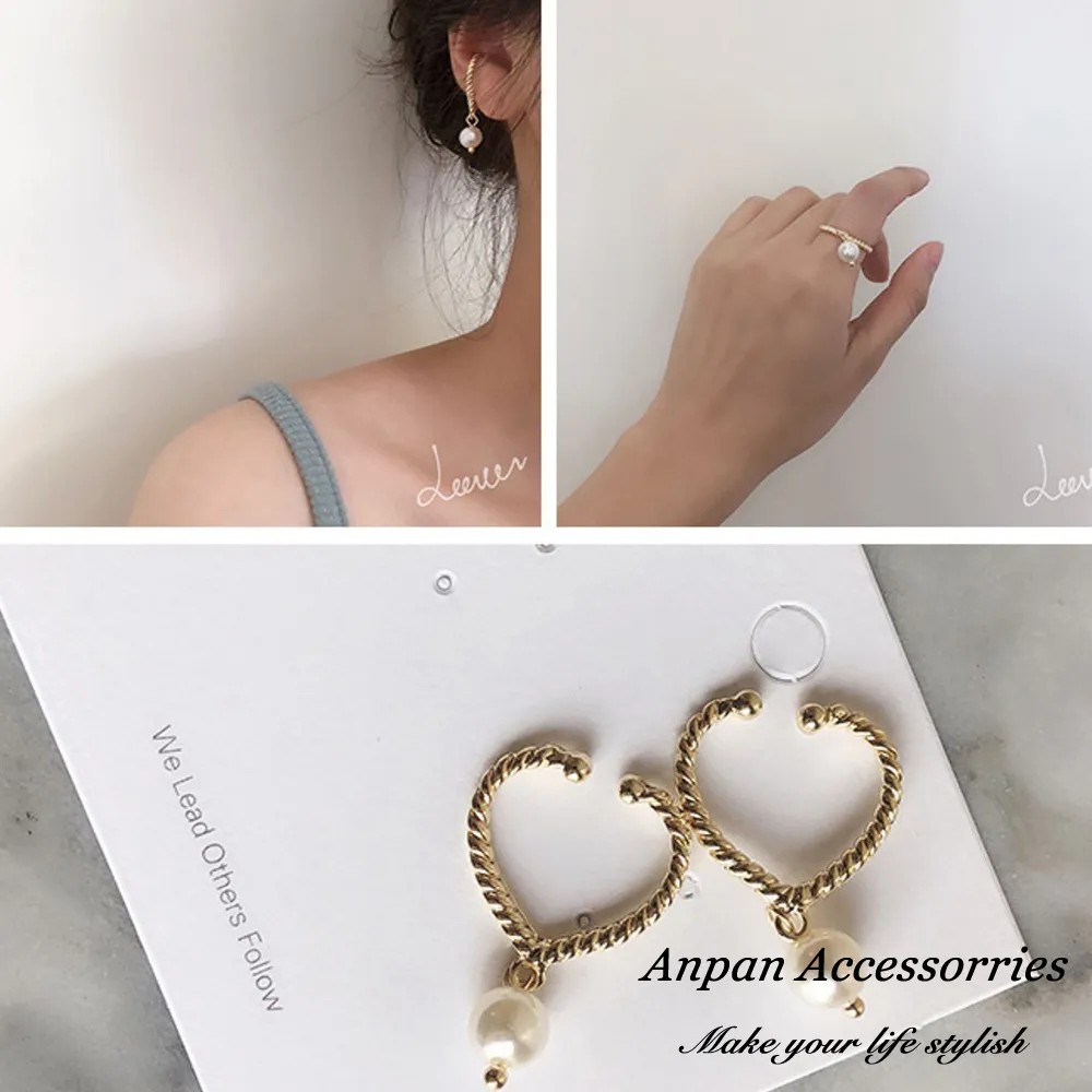 【Anpan】韓東大門珍珠愛心耳扣式耳環戒指-兩用款