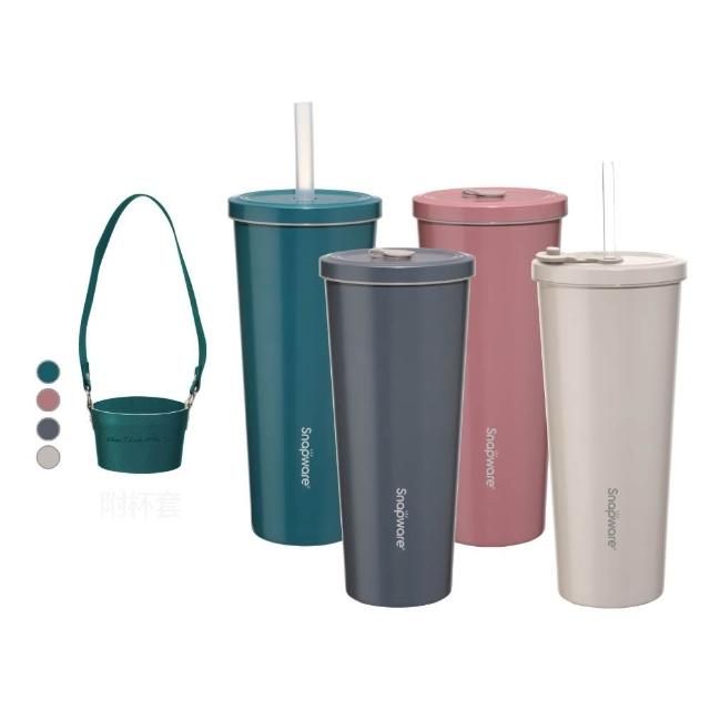 【CorelleBrands 康寧餐具】買1送1 陶瓷不鏽鋼真空保冰保溫吸管杯800ml-附三件吸管組