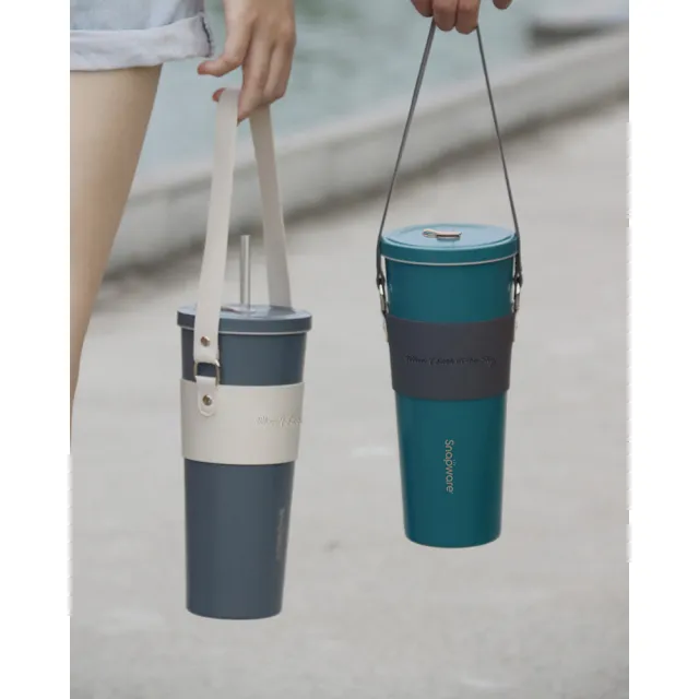 【CorelleBrands 康寧餐具】買1送1 陶瓷不鏽鋼真空保冰保溫吸管杯800ml-附三件吸管組