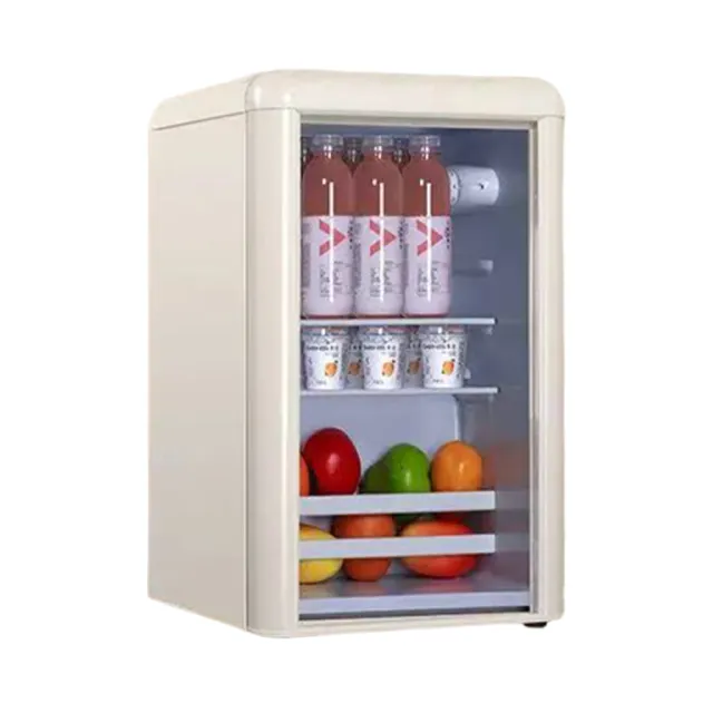 【LADUTA 拉布塔】復古冰箱 95L飲料冰箱 玻璃門冷藏櫃 小型冰吧 家用客廳臥室展示冰箱 多層收納