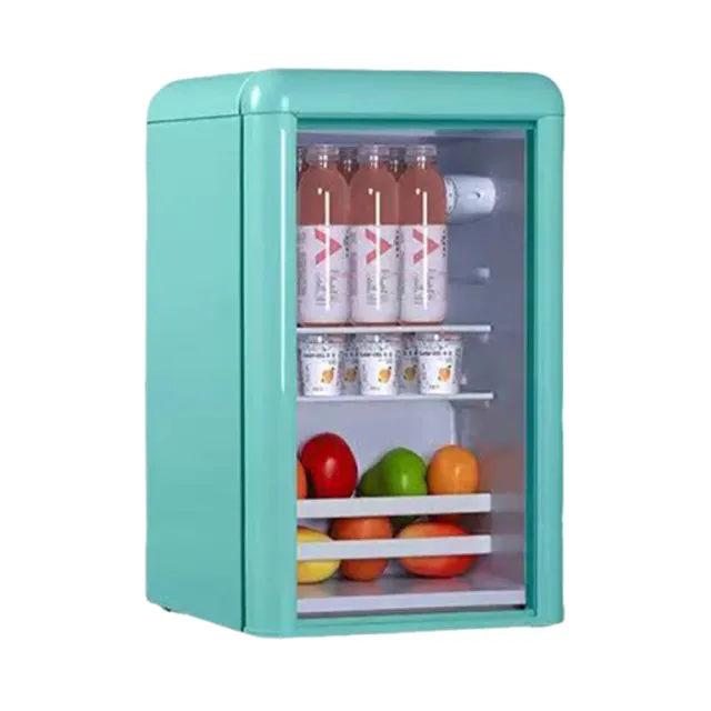 【LADUTA 拉布塔】復古冰箱 95L飲料冰箱 玻璃門冷藏櫃 小型冰吧 家用客廳臥室展示冰箱 多層收納