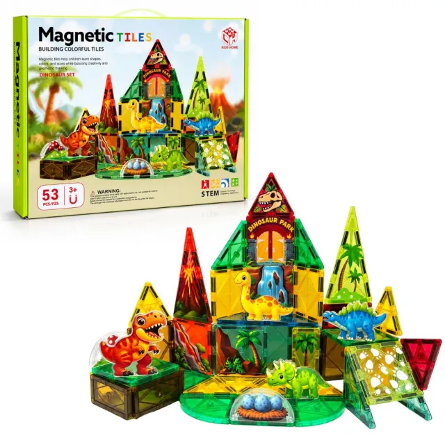 【KIDS HOME】《KH玩創磁力片》恐龍冒險隊53pcs