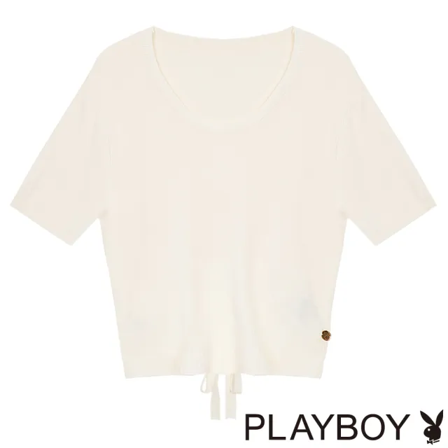 【PLAYBOY】後背綁帶短版針織上衣 - 米白色