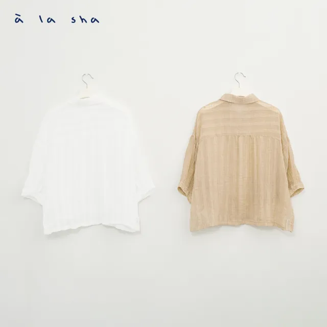 【a la sha】格紋口袋抽皺短袖罩衫