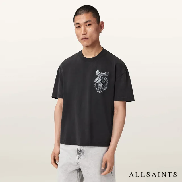 【ALLSAINTS】SERAPH 插畫短袖T恤-黑 M034PF(寬鬆版型)
