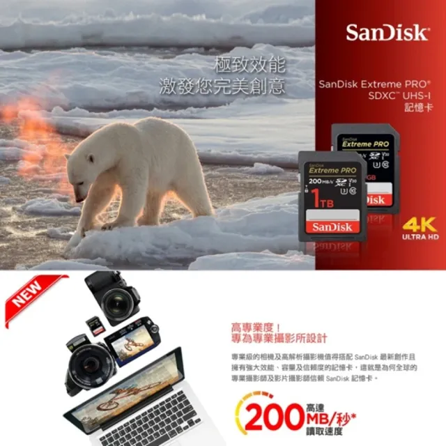 【SanDisk 晟碟】[全新版 再升級] 64GB Extreme PRO SDXC 4K V30 記憶卡 200MB/s(原廠有限 永久保固)