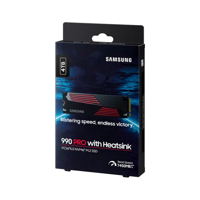 【Samsung 三星】990 PRO 4TB Gen4 PCIe SSD固態硬碟 含散熱(MZ-V9P4T0CW/5年保/7450MB/s/PS5適用)