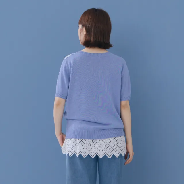 【MOSS CLUB】插畫風森系露營兔緹花圓領針織上衣 藍 杏 灰(魅力商品)