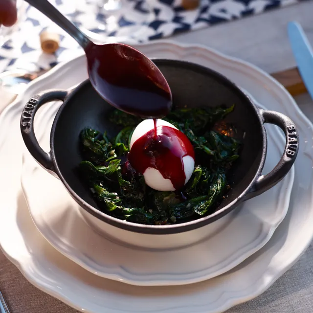 【STAUB】迷你煲琺瑯鑄鐵鍋16cm＋圓形琺瑯鑄鐵平煎鍋16cm(德國雙人牌集團官方直營)