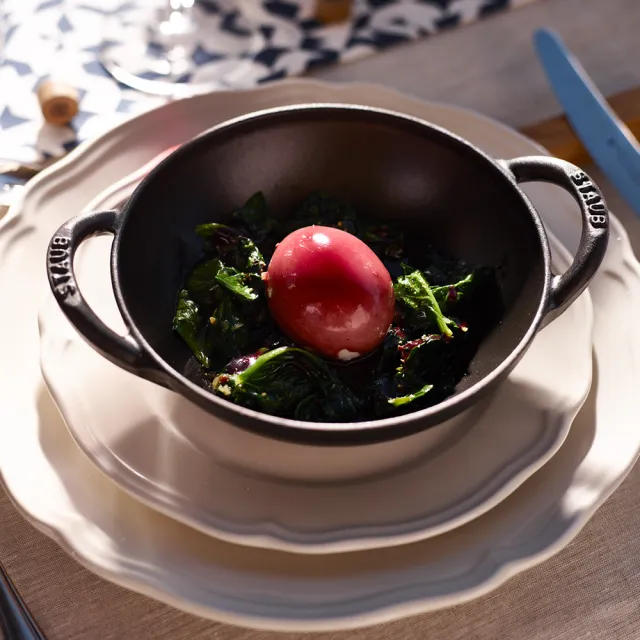 【STAUB】迷你煲琺瑯鑄鐵鍋16cm＋圓形琺瑯鑄鐵平煎鍋16cm(德國雙人牌集團官方直營)