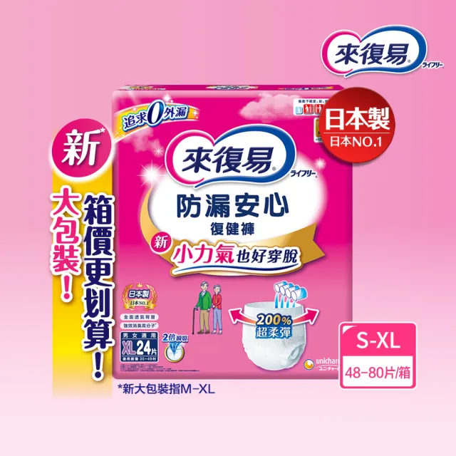 VIP【來復易】防漏安心復健褲M/XL 箱購(成人紙尿褲/褲型紙尿褲) 
