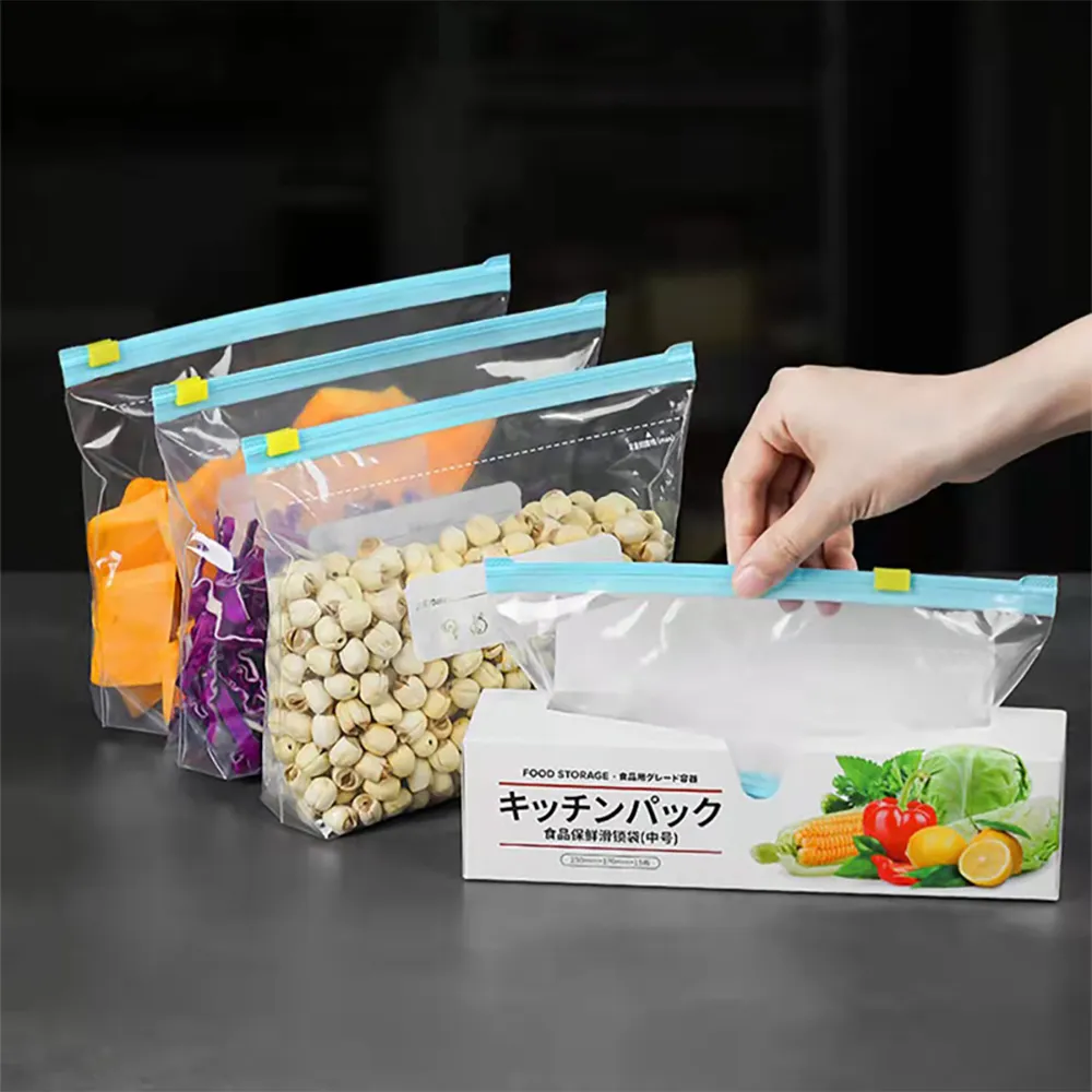 【Dagebeno荷生活】可重覆使用滑鎖式密封保鮮袋 加寬好拉防水防串味食物夾鏈袋(小號1盒)