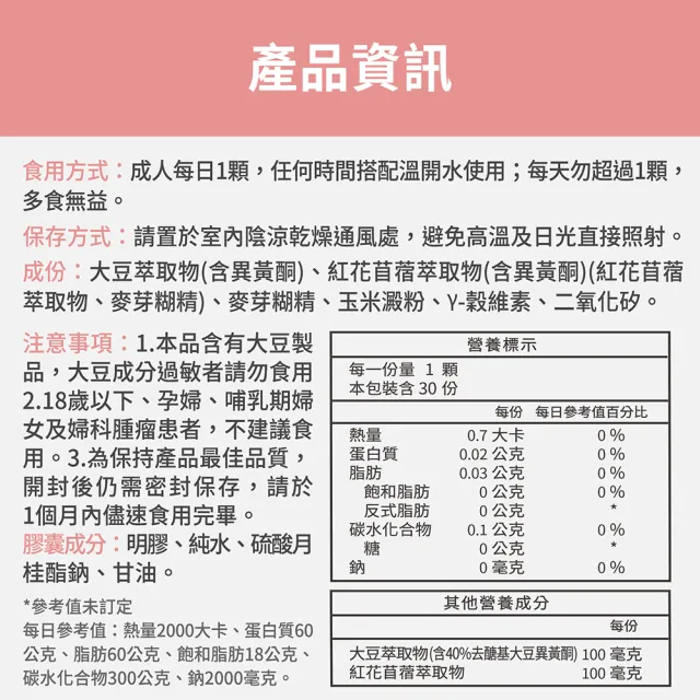【FJ 豐傑生醫】大豆異黃酮+紅花苜蓿-30顆/袋(熟齡女性調理ｘ營養補給)