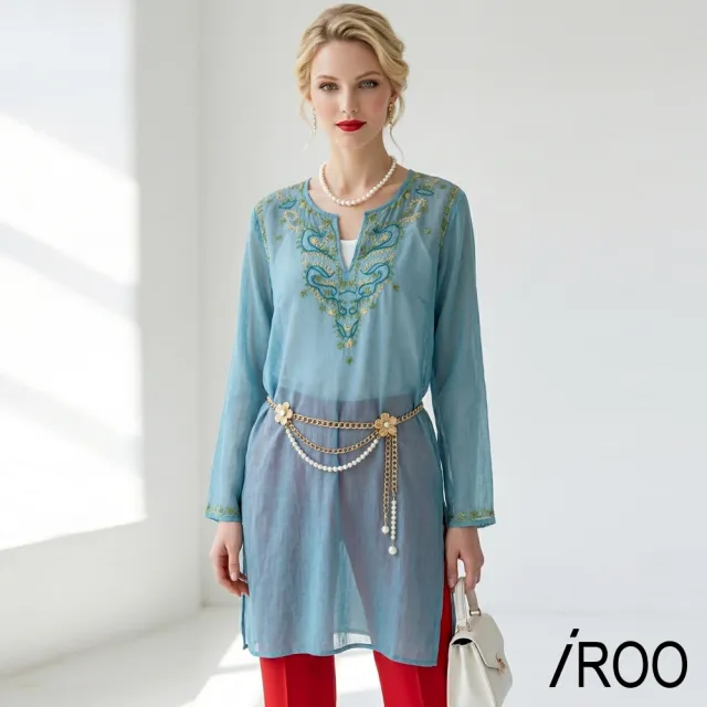 【iROO】花草圖騰造型領長上衣